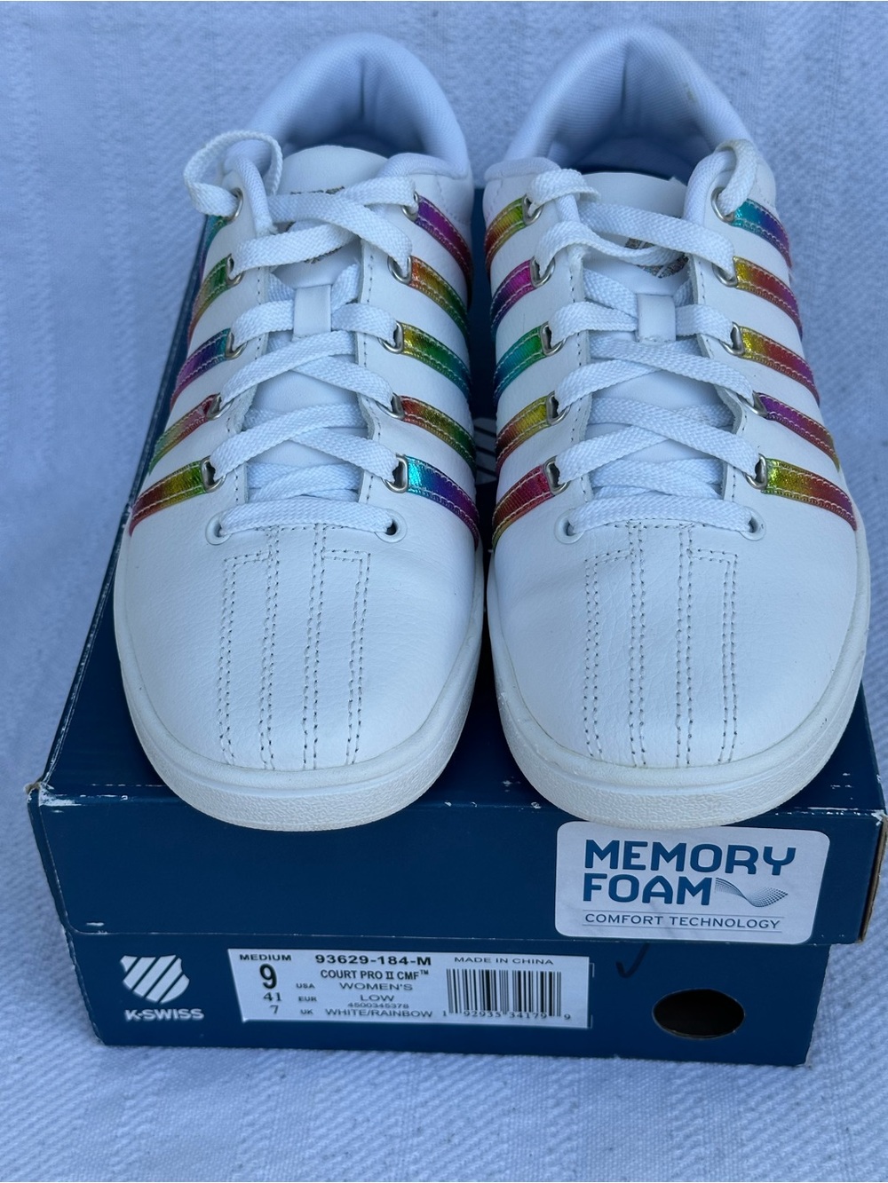 K-Swiss White Sneakers with Rainbow Metallic Stripes